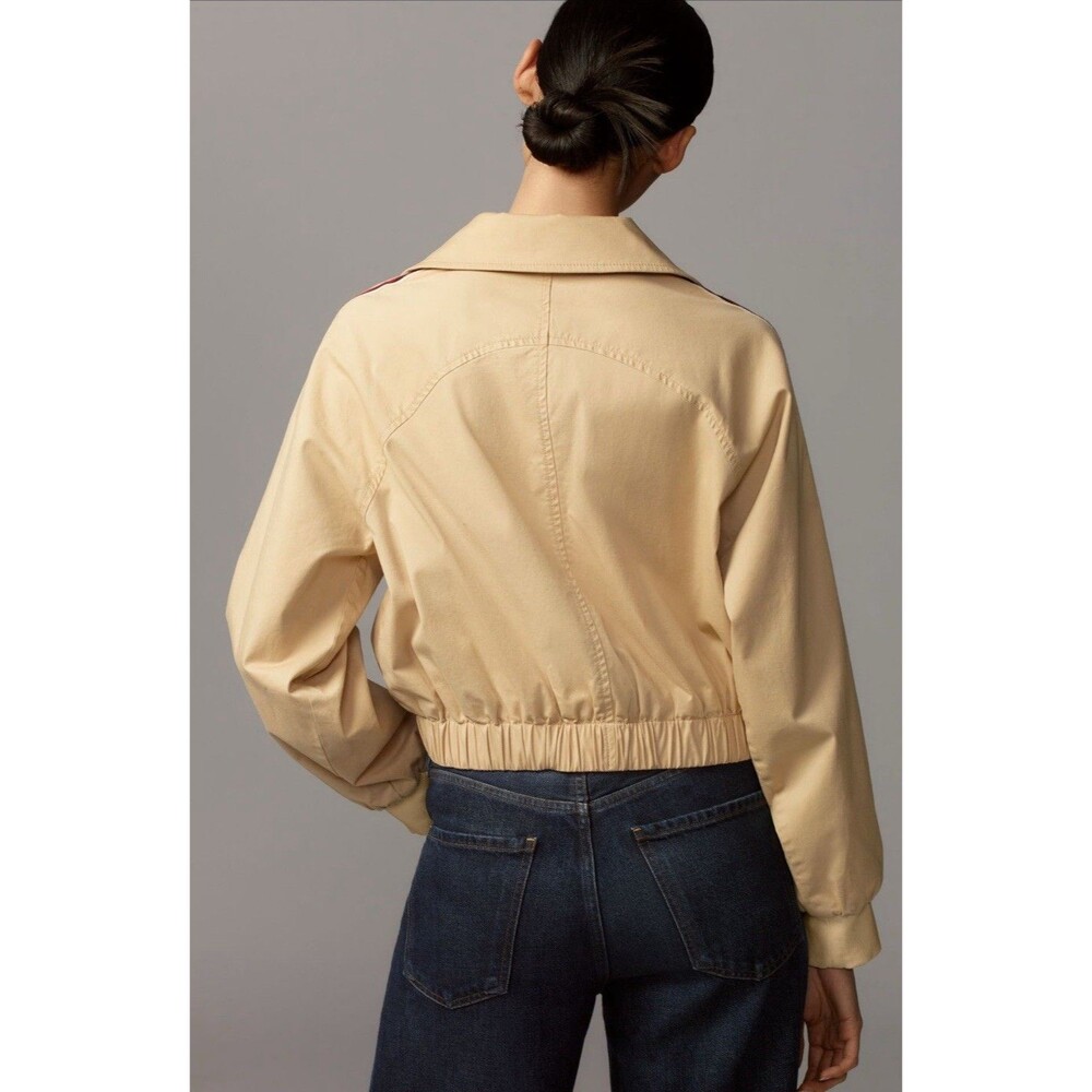 Anthropologie Maeve Cropped Trench Coat Khaki Double Breasted Preppy Size XL NWT - Picture 5 of 14